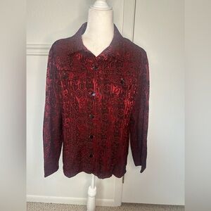 Chico's Deep Red Patterned Button Down Shirt size 2 or L